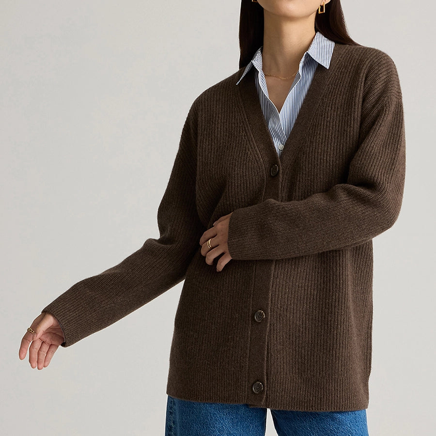 Oversized Boyfriend Cardigan Sweater in Mongolian Cashmere