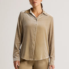 Luxurious Long Sleeve Shirt in Stretch Silk Velvet